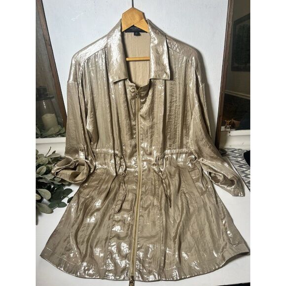 Marc Iridescent Jacket  Womens Medium Gold Lagenlook Luxury Full Zip - Picture 1 of 11
